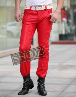 Men Red New Leather Pant